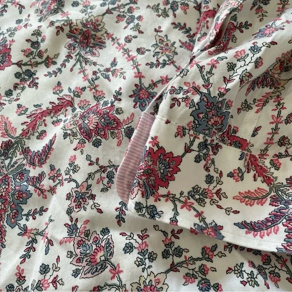 Chaps Womens XL No Iron Button Up Shirt Pink Floral 3/4 Sleeve Blouse Cotton - Picture 2 of 9